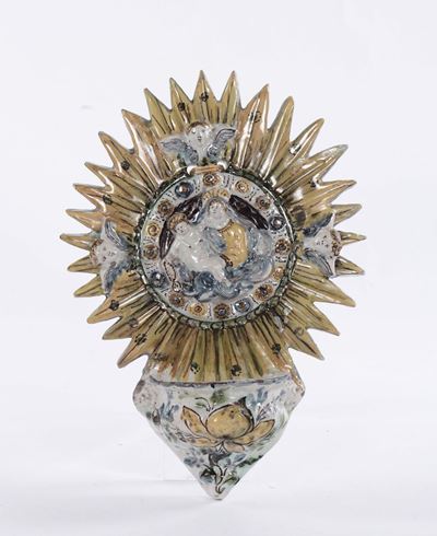 Acquasantiera in Maiolica Policroma, Fine XVIII Secolo