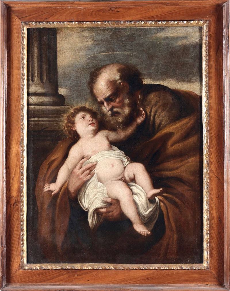 Orazio De Ferrari (Voltri 1605 - Genova 1657) Giuseppe con il Bambin Gesù  - Asta Dipinti Antichi - Cambi Casa d'Aste