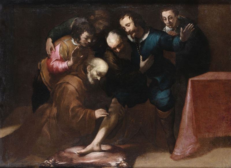 Luciano Borzone (Genova 1590 - 1645) Scena di miracolo  - Asta Dipinti Antichi - II - Cambi Casa d'Aste