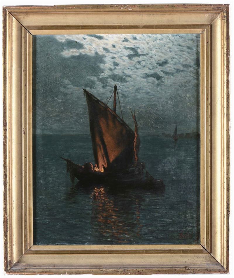 Gaetano Bellei : Gaetano Bellei (1857-1922) Barca a vela  - Asta Arredi e Oggetti d'Arte da Importanti Collezioni Private - Cambi Casa d'Aste