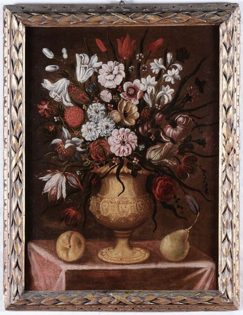 Scuola Piemontese del XVII secolo Natura morta con fiori  - Asta Dipinti Antichi - II - Cambi Casa d'Aste