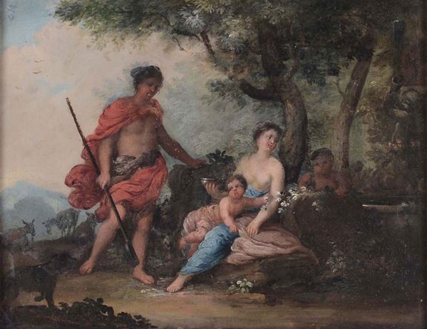 Scuola Francese del XVIII secolo Paesaggio con personaggi