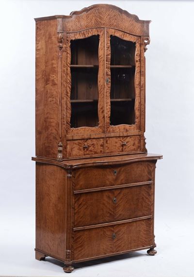 Credenza a Due Corpi Lastronata in Radica, XIX Secolo