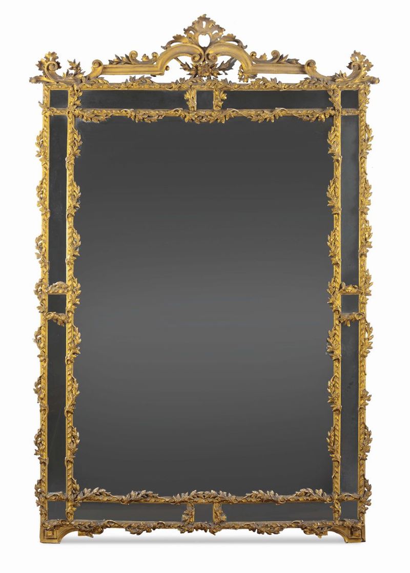 Grande specchiera in legno intagliato e dorato, fine XVIII secolo  - Auction Furnishings and Works of Art from Important Private Collections - Cambi Casa d'Aste