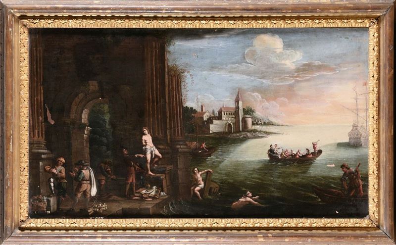 Scuola del XVIII secolo Scena portuale  - Asta Arredi e Oggetti d'Arte da Importanti Collezioni Private - Cambi Casa d'Aste