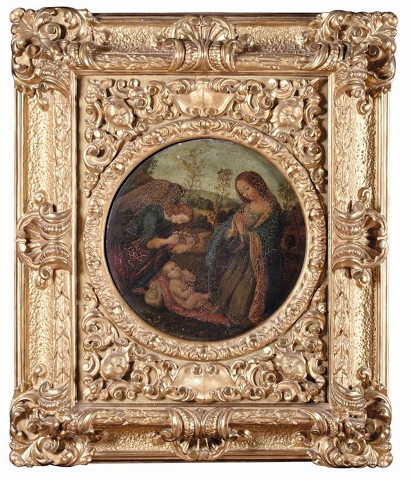 Scuola del XVIII secolo Madonna con Bambino e Angelo