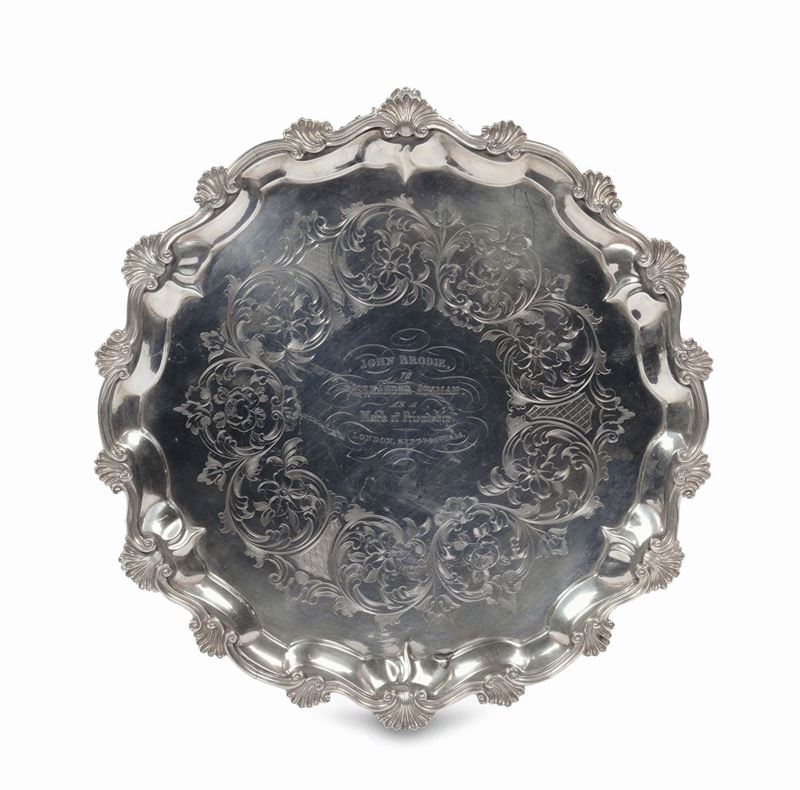Salver in argento, 1855 Londra  - Asta Argenti e Gioielli - Cambi Casa d'Aste