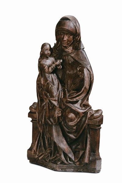 Scultura in Legno Raffigurante Sant'anna con Giovane Maria
