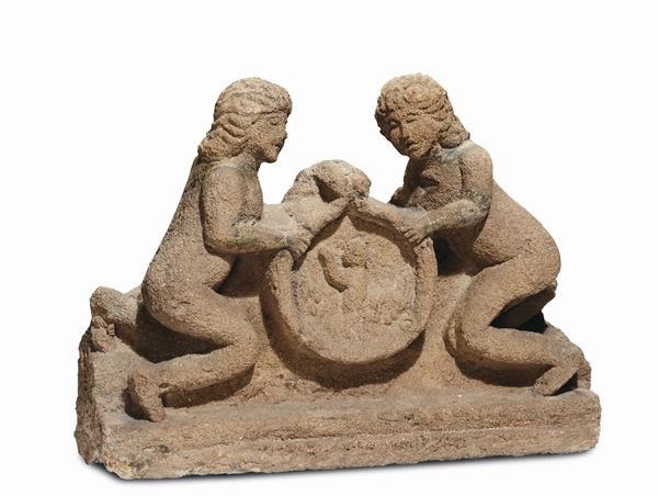 Italia centro-meridionale, XVII-XVIII secolo Angeli che reggono medaglione con ovale