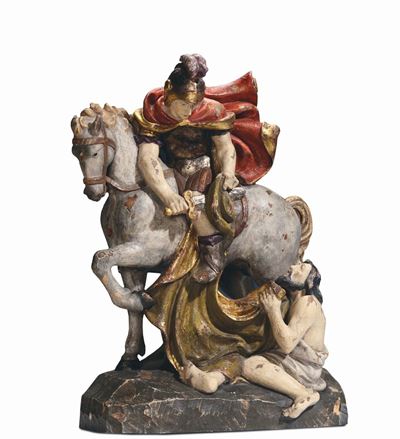 Scultura in Legno Policromo Raffigurante San Martino