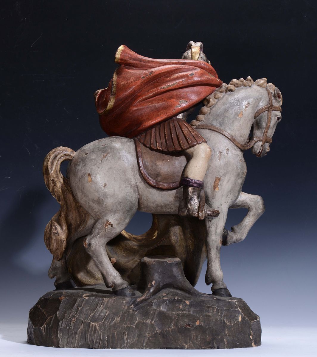 Scultura in Legno Policromo Raffigurante San Martino