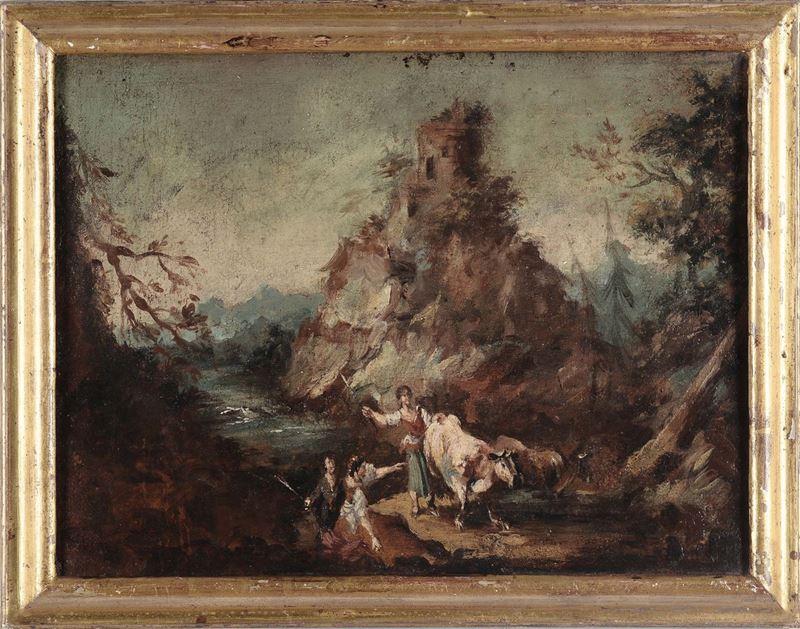 Scuola del XVIII secolo Paesaggio veneto  - Asta Arredi e Oggetti d'Arte da Importanti Collezioni Private - Cambi Casa d'Aste