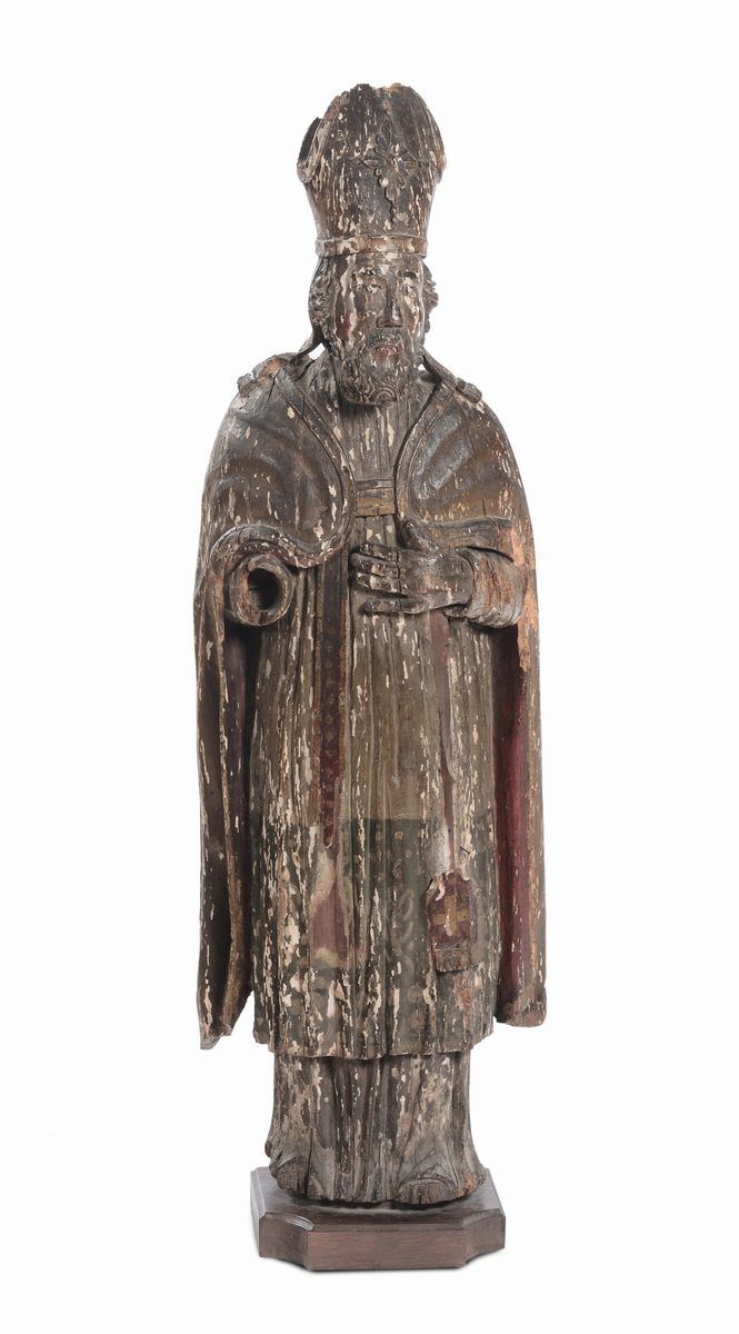 Ignoto Scultore del XVII secolo Santo Vescovo  - Auction Furnishings and Works of Art from Important Private Collections - Cambi Casa d'Aste