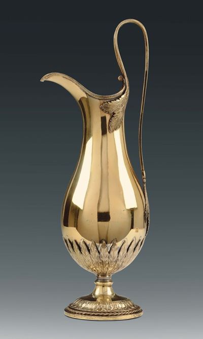 Versatoio in Argento Fuso, Sbalzato, Cesellato e Dorato, Arte Neoclassica Italiana della Fine del...