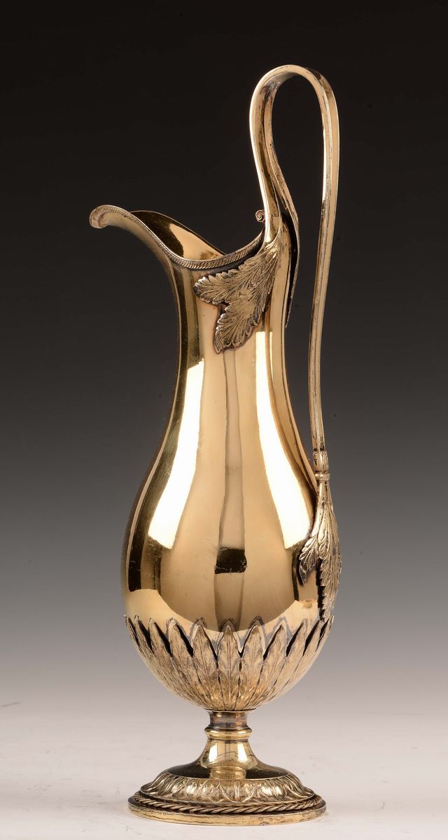 Versatoio in Argento Fuso, Sbalzato, Cesellato e Dorato, Arte Neoclassica Italiana della Fine del...