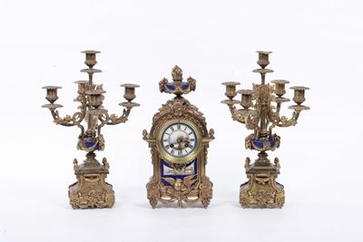 Trittico Composto da Coppia di Candelieri e Orologio, Prima Metà XX Secolo