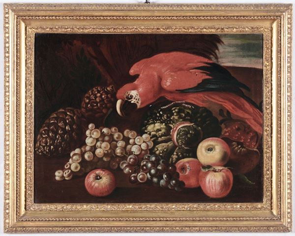 Scuola Romana del XVIII secolo Natura morta con pappagallo