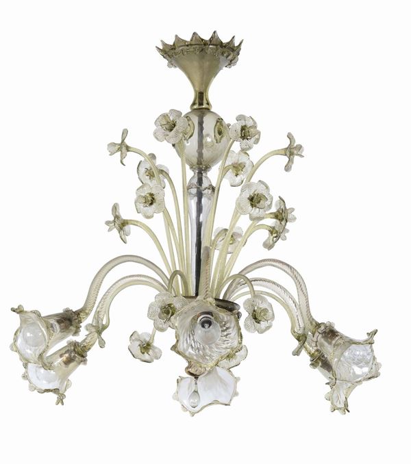 Lampadario in vetro di Murano a sei bracci, XIX secolo