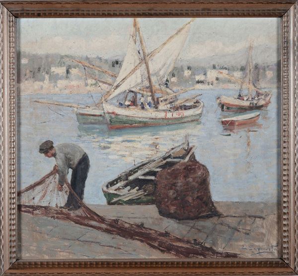 Cesare Esposito (1886-1943) Barche con velieri