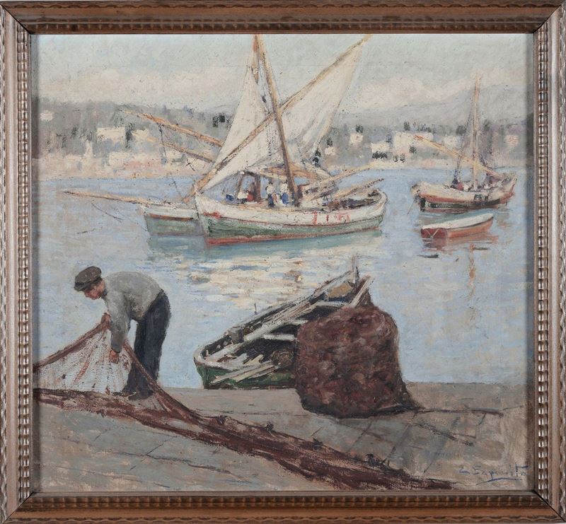 Cesare Esposito (1886-1943) Barche con velieri  - Asta Arredi e Oggetti d'Arte da Importanti Collezioni Private - Cambi Casa d'Aste