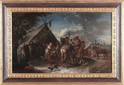 Pieter Van Bloemen (anversa 1657 - 1720)viandante al Guado Accampamento Militare