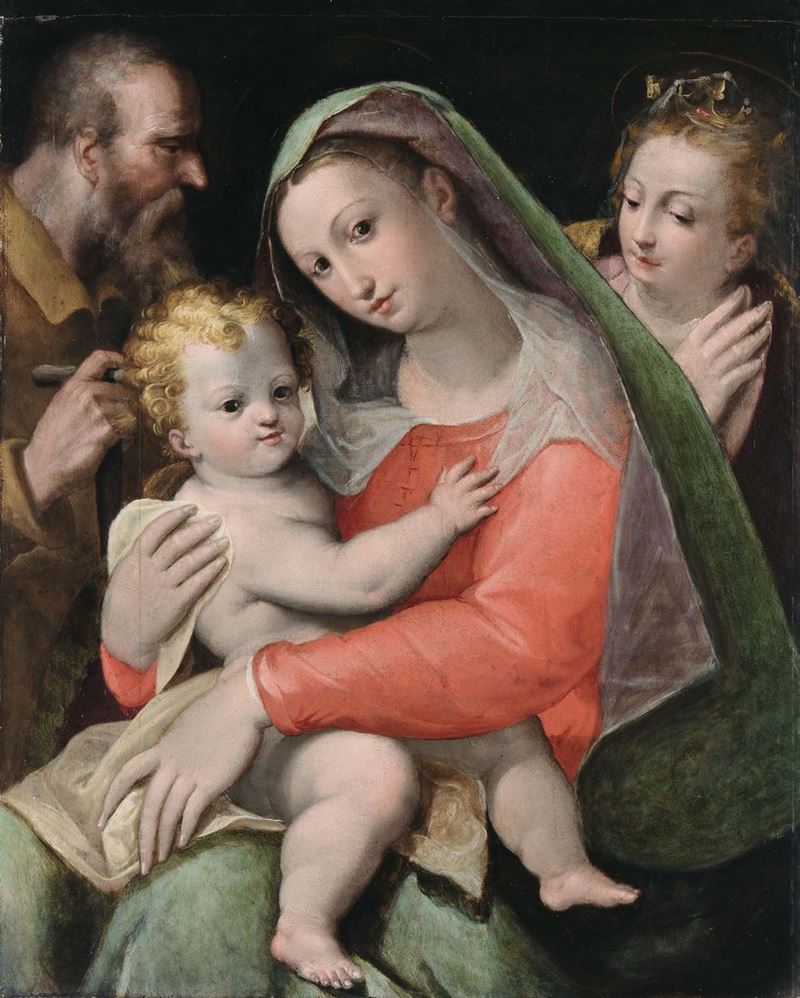 Scuola Bolognese del XVI secolo Sacra Famiglia e Santa Caterina  - Asta Fine Selection - II - III - Cambi Casa d'Aste