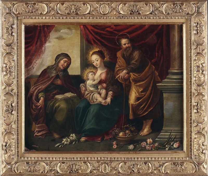 Scuola Fiamminga del XVII secolo Sacra famiglia con San'Anna  - Auction Old Masters Paintings - II - Cambi Casa d'Aste