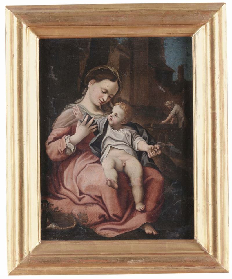 Antonio Allegri detto il Correggio (1489-1534), copia da Madonna con Bambino  - Asta Arredi e Oggetti d'Arte da Importanti Collezioni Private - Cambi Casa d'Aste