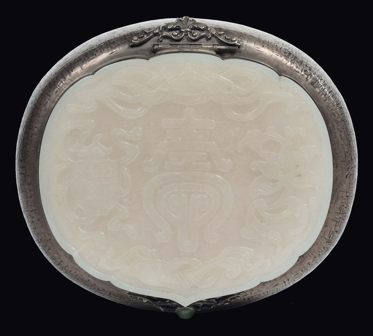 Placca in Giada Montata su Scatola in Argento, Cina, Dinastia Qing, XIX Secolo