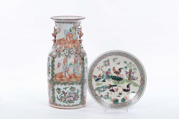 Piatto e vaso in porcellana, Cina