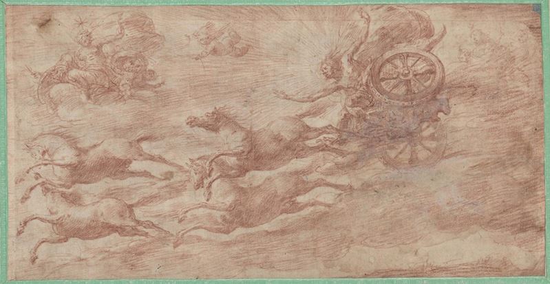 Francesco Montelatici detto Cecco Bravo (Firenze 1607 - Innsbruck 1661) Fetonte guida il carro del sole  - Asta Disegni Antichi - I - Cambi Casa d'Aste