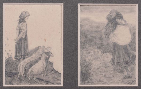Due disegni del XIX secolo e uno studio per ventaglio