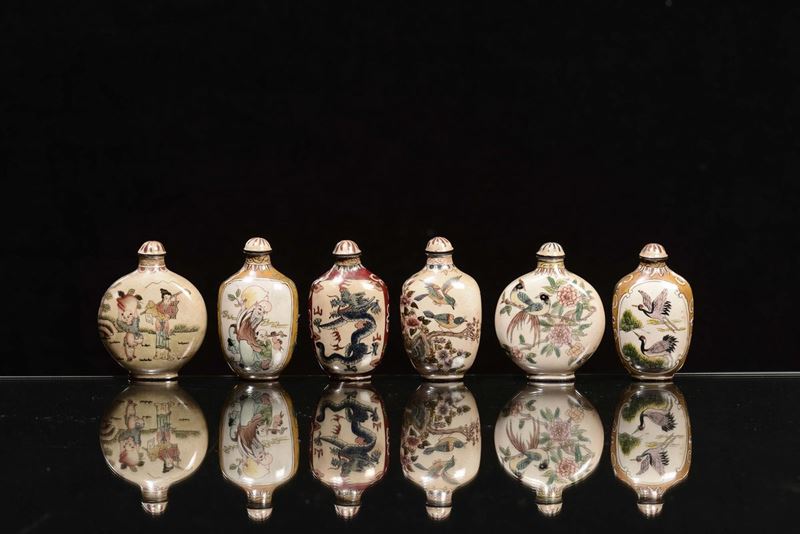 Serie di sei snuff bottle  - Asta Chinese Works of Art - Cambi Casa d'Aste