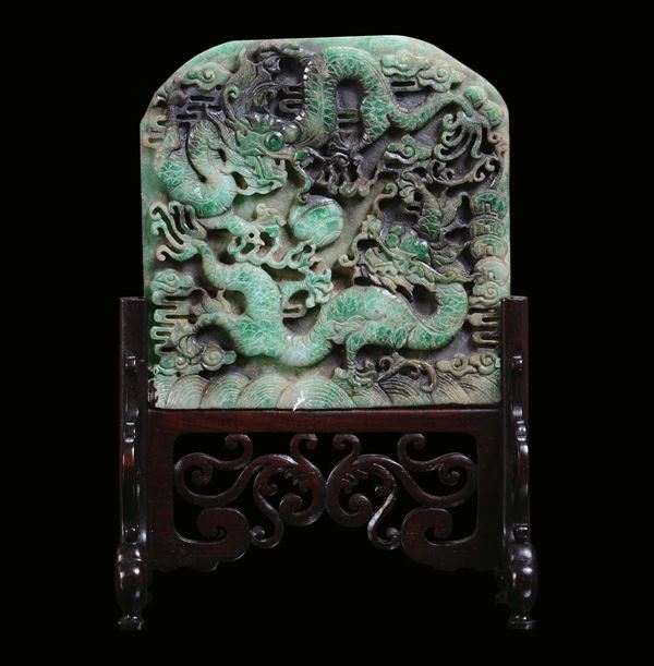 A jadeite plaque, China, Qing Dynasty, late 19th century