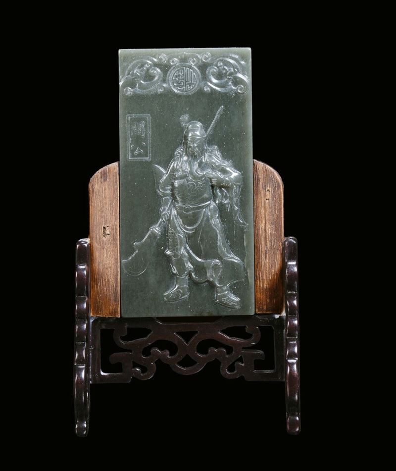 Piastra in giada spinacio, Cina, Dinastia Qing, XIX secolo  - Asta Fine Chinese Works of Art - II - Cambi Casa d'Aste