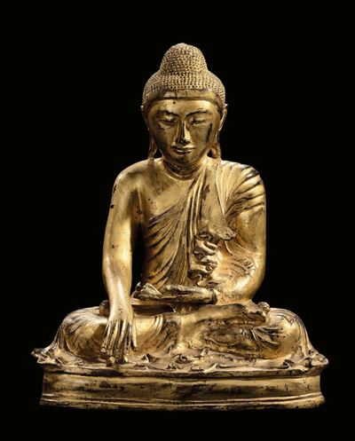 Buddha in Bronzo Dorato, Birmania, Inizio XX Secolo