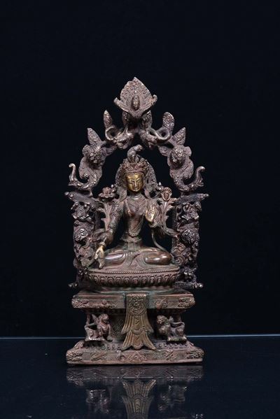 Raffigurazione della Divinità Tara Shyamatara in Bronzo, Tibet XIX Secolo
