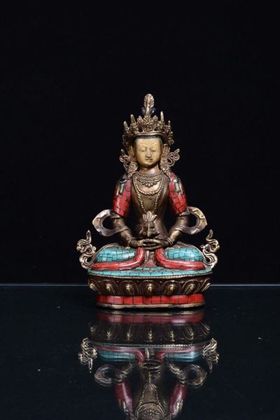 Figura della Divinità Green Tara Shyamatara in Lega Metallica, Nepal Inizio XX Secolo