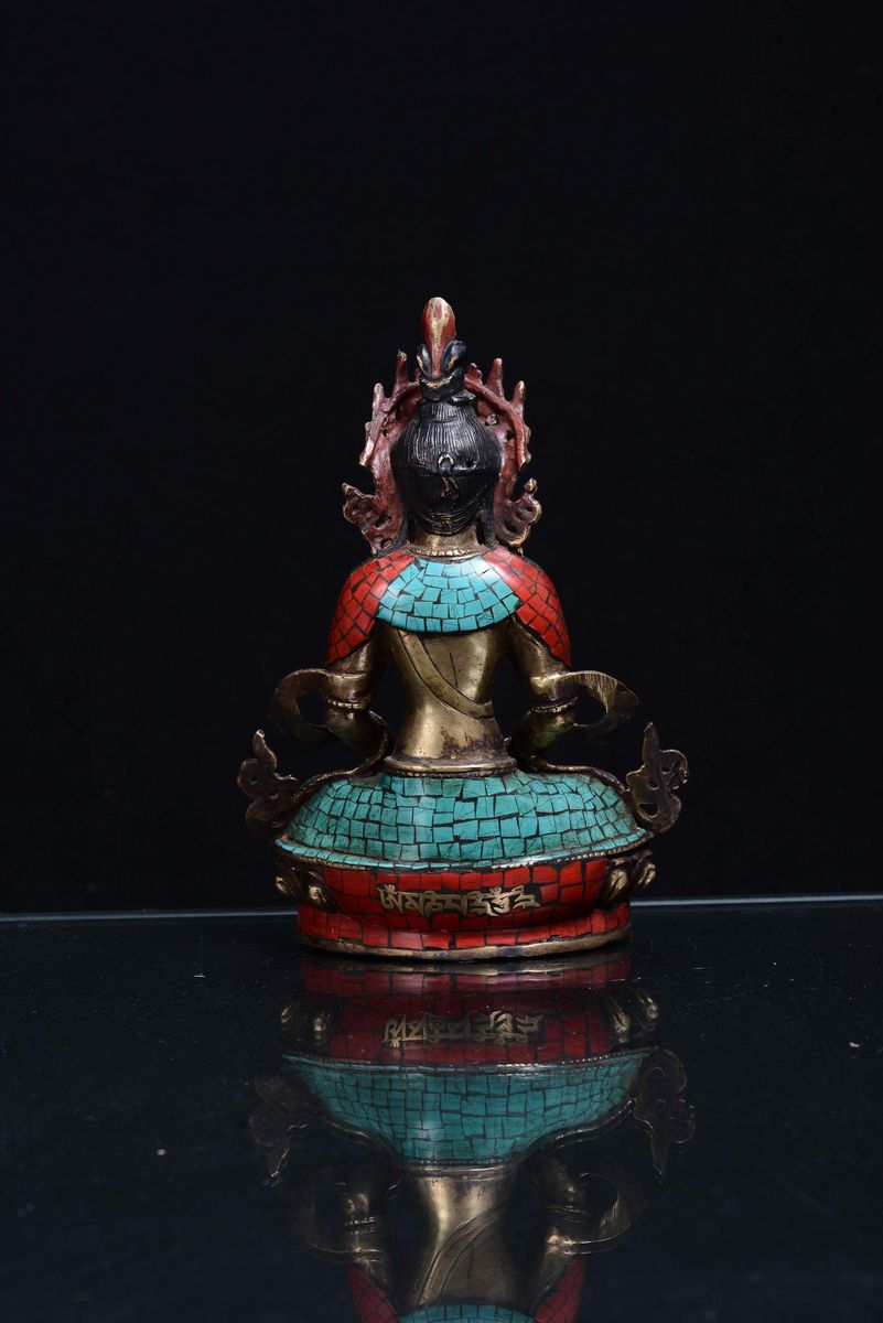 Figura della Divinità Green Tara Shyamatara in Lega Metallica, Nepal Inizio XX Secolo