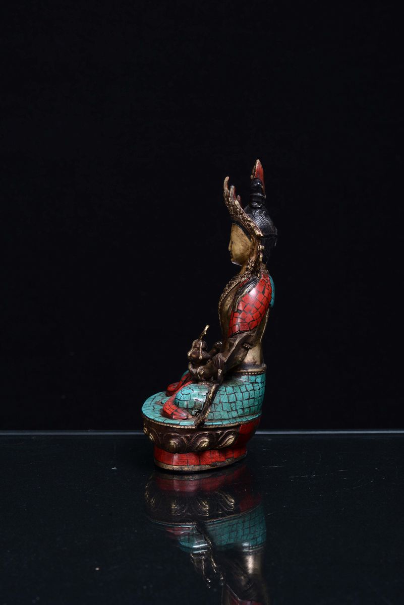 Figura della Divinità Green Tara Shyamatara in Lega Metallica, Nepal Inizio XX Secolo