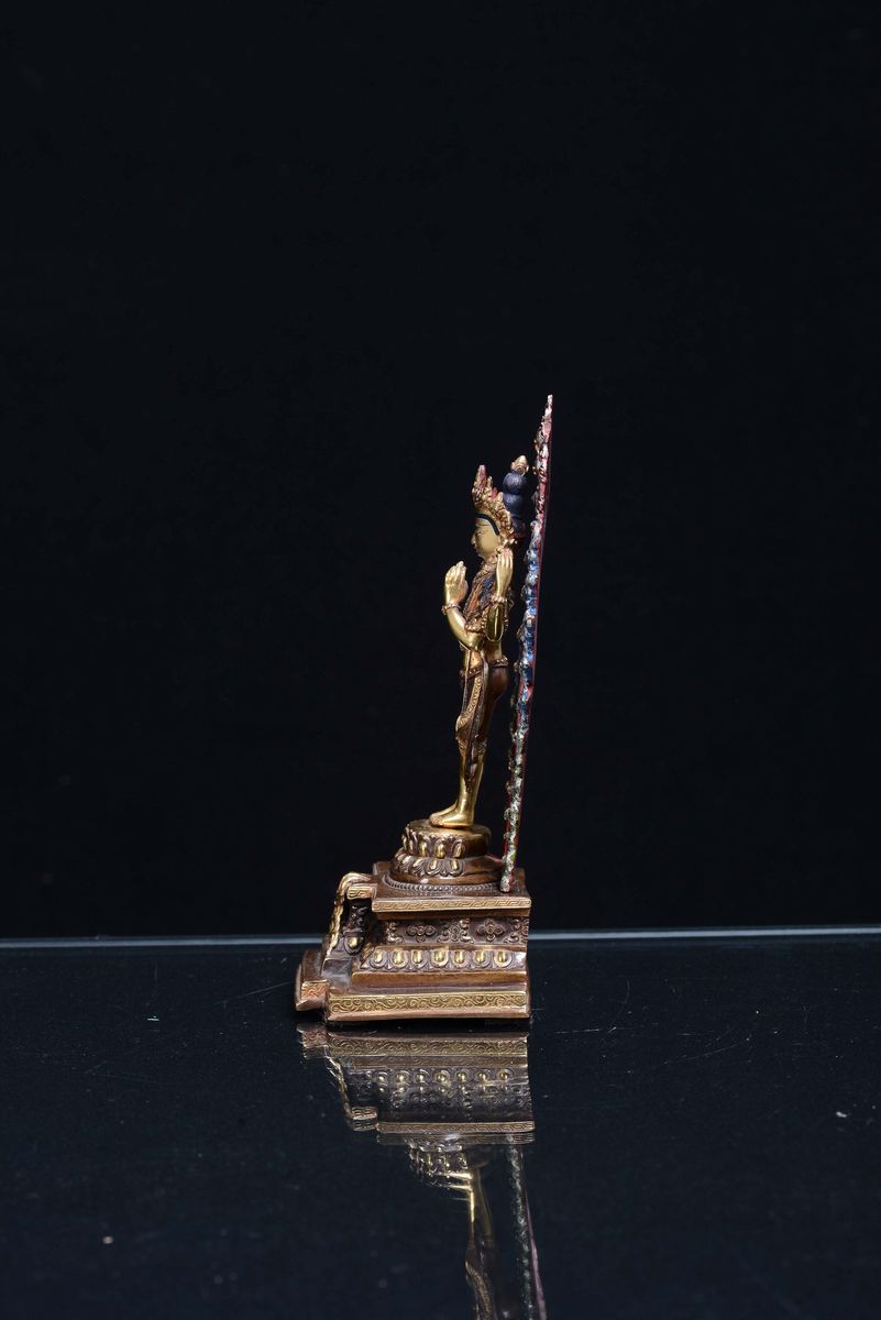 Bodhisattva in Rame Dorato e Dipinto, Tibet Fine XIX Secolo