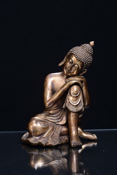 Raffigurazione del Giovane Suddharta Gautama in Bronzo Dorato, India Inizio XX Secolo