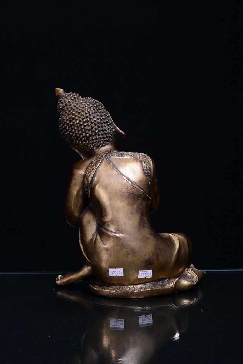Raffigurazione del Giovane Suddharta Gautama in Bronzo Dorato, India Inizio XX Secolo
