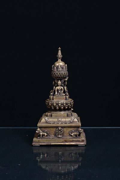 Stupa in Bronzo Naturale, Tibet Inizio XX Secolo