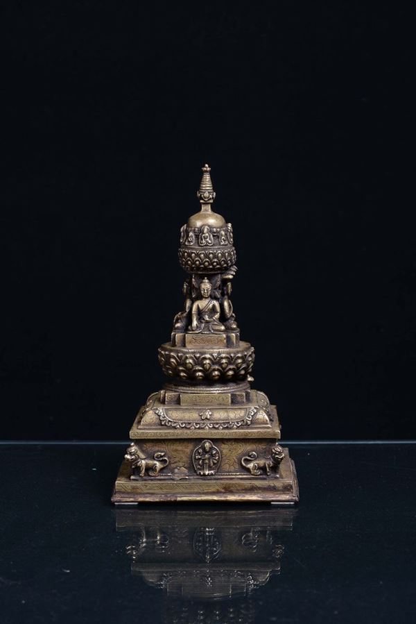 Stupa in bronzo naturale, Tibet inizio XX secolo