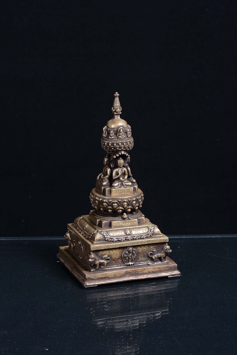 Stupa in Bronzo Naturale, Tibet Inizio XX Secolo