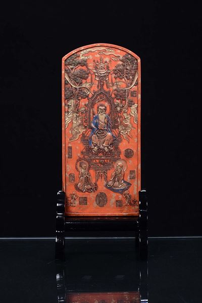 Stele con Corpo in Metallo Ricoperto da Cinabro Rosso, Cina XVIII Secolo