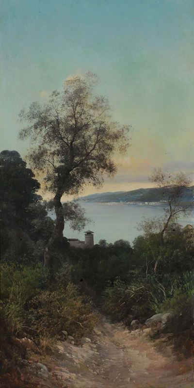 Henry Marko (firenze 1855 - Lavagna 1921)riviera Ligure, Coppia di Paesaggi