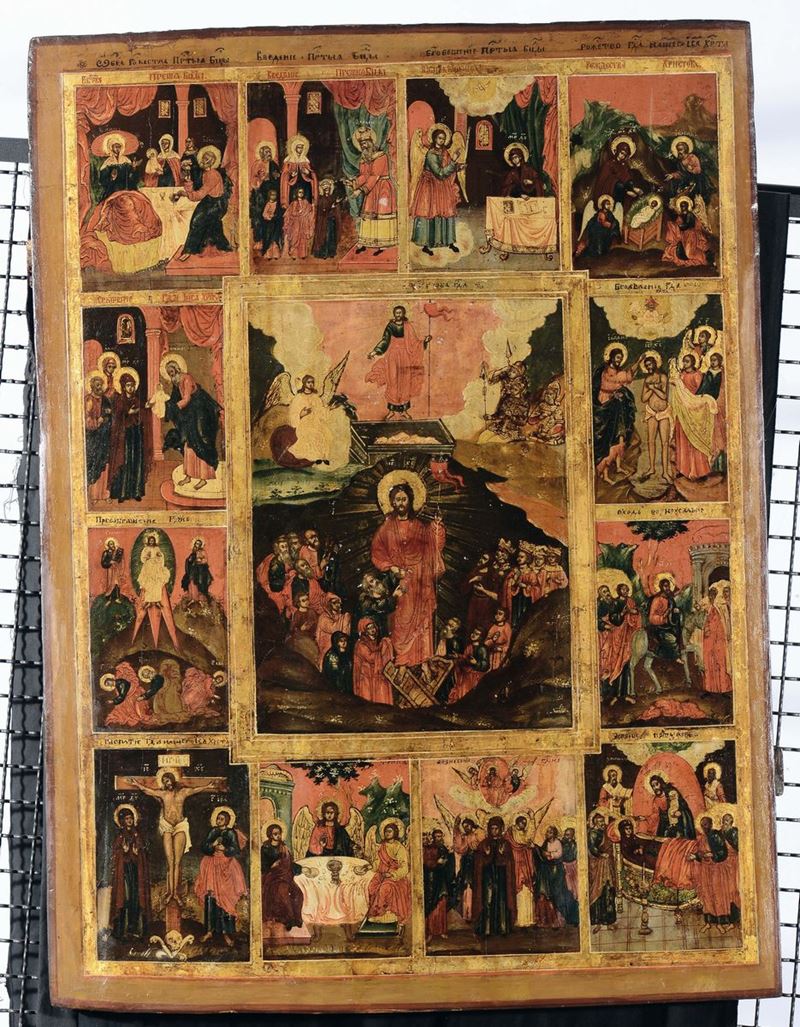 Icona raffigurante le Dodici feste, XIX secolo  - Asta Antiquariato e Dipinti Antichi - Cambi Casa d'Aste