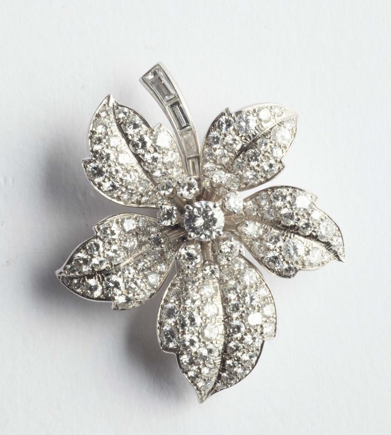 Diamond and platinum brooch. Signed Cartier  - Auction Silver, Watches, Antique and Contemporary Jewelry - Cambi Casa d'Aste